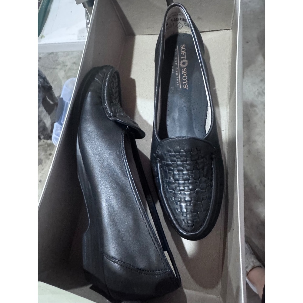 Soft Spots Constance Black Woven Leather Loafers Low Wedge Slip On Shoes 6.5 N